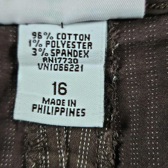 MATERNITY Liz Lange Pants Brown Striped Dress Office Waistband Flare Size 16 - Picture 7 of 8